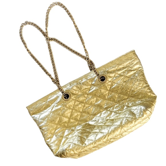VINTAGE metallic gold quilted Tote bag chain handle - Picture 6 of 9